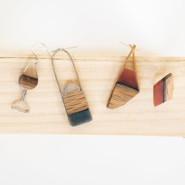 Black Earrings Exhibitor with Wooden Cylinder Base