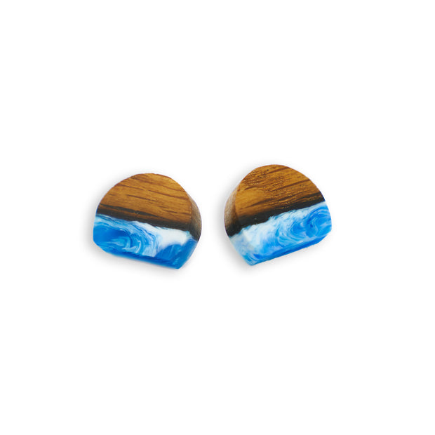 Branch and Barrel "North" Reclaimed Bourbon Barrel Stave Stud Earrings  Reclaimed oak bourbon barrel and hand tinted blue resin set on a Sterling Silver post.  New for 2020!  Buy One, Plant One - One tree planted for every Branch+Barrel piece sold!