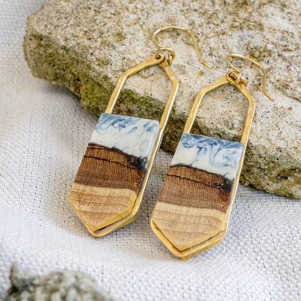 Hand-cut basswood suspended in indigo resin, framed in your choice of sterling silver or 14k gold-fill.  Buy One Plant One - One tree planted for every Branch+Barrel piece sold!