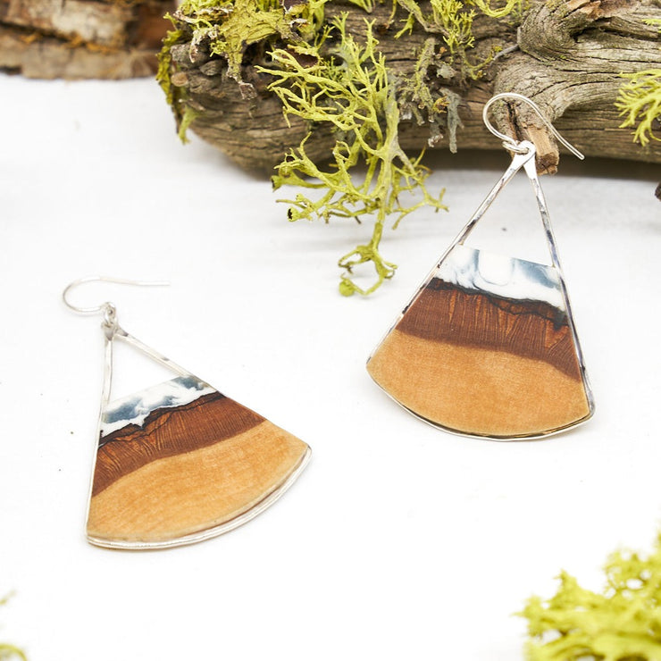 Branch+Barrel "Drift" Basswood Fan Earrings  Hand cut Basswood paired with a hand tinted resin, framed in your choice of Sterling Silver or 14k Gold-Fill  Buy One Plant One - One tree planted for every Branch and Barrel piece sold!