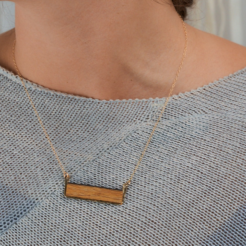 Reclaimed Oak Barrel Stave Horizontal Bar Necklace – Branch+Barrel