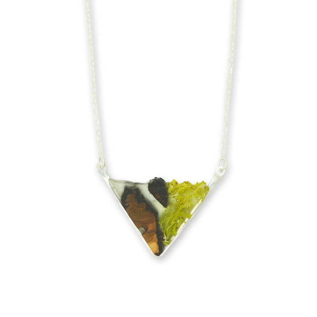 Branch and Barrel Lichen & Juniper Wedge Necklace.  Central Oregon Lichen & Juniper suspended in resin, framed in hand forged sterling-silver or 14k gold-fill.  **New Design**  Buy One, Plant One - One tree planted for every Branch+Barrel piece sold.