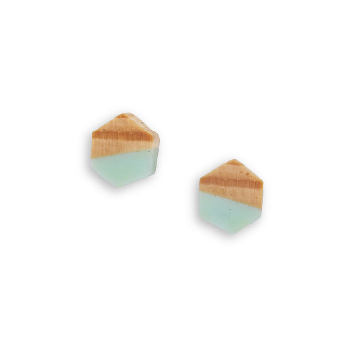 Branch and Barrel “Fractal” - Ponderosa Pine Geo Stud Earrings - hand cut Ponderosa Pine accented with a hand-tinted resin and set on a sterling silver post.  Buy One, Plant One - One tree planted for every Branch+Barrel piece sold.