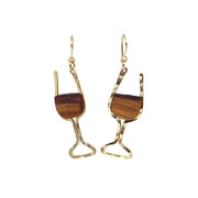 Branch and Barrel Designs wine glass earrings. Hand-cut reclaimed oak wine barrel stave framed with hand-forged 14k gold fill or sterling silver.  Buy One Plant One - One Tree Planted for every Branch+Barrel piece sold!